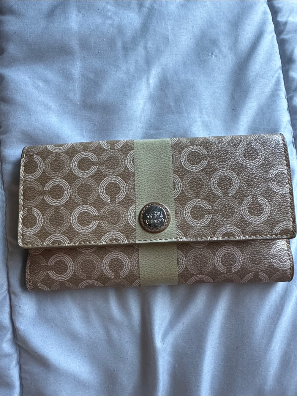 Coach Brown Signature Stripe Continental Wallet